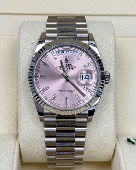 2025 Rolex Day-Date 36MM Pink Dial White Gold President Bracelet (128239)