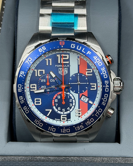 2021 Tag Heuer Formula 1 X Gulf Edition 43MM Quartz Blue Dial Steel Bracelet (CAZ101AT.BA0842)