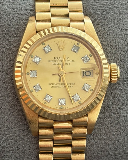 Rolex Datejust Oyster Perpetural 26MM Champagne Dial Yellow Gold President Bracelet (6917)