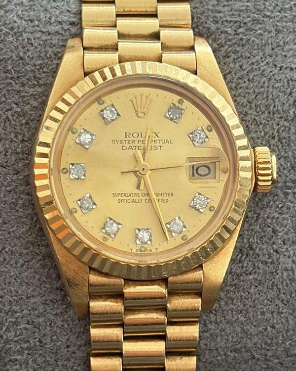 Rolex Datejust Oyster Perpetural 26MM Champagne Dial Yellow Gold President Bracelet (6917)