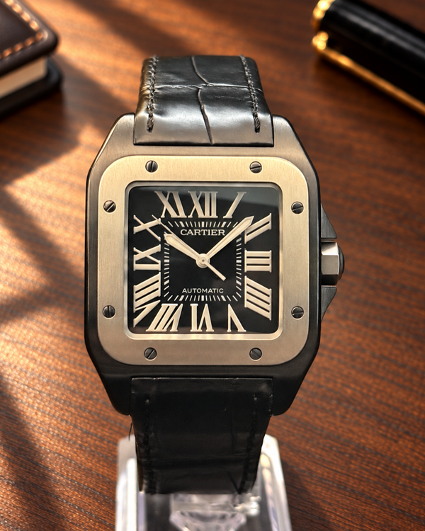No Reserve - 2017 Cartier Santos 100 38MM Black Dial Leather Strap (W2020010)