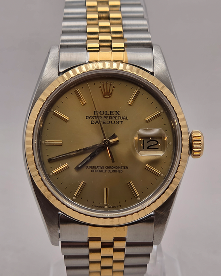No Reserve - 1982 Rolex Datejust 36MM Champagne Dial Aftermarket Two-Tone Bracelet (16013)