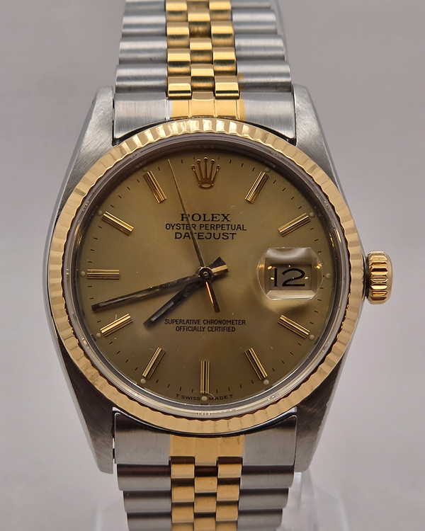 No Reserve - 1982 Rolex Datejust 36MM Champagne Dial Aftermarket Two-Tone Bracelet (16013)