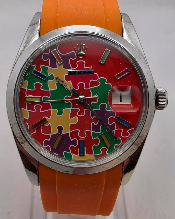 1973 Rolex Oyster Precision 34MM Aftermarket Red "Jigsaw" Dial Aftermarket Rubber Strap (6694)