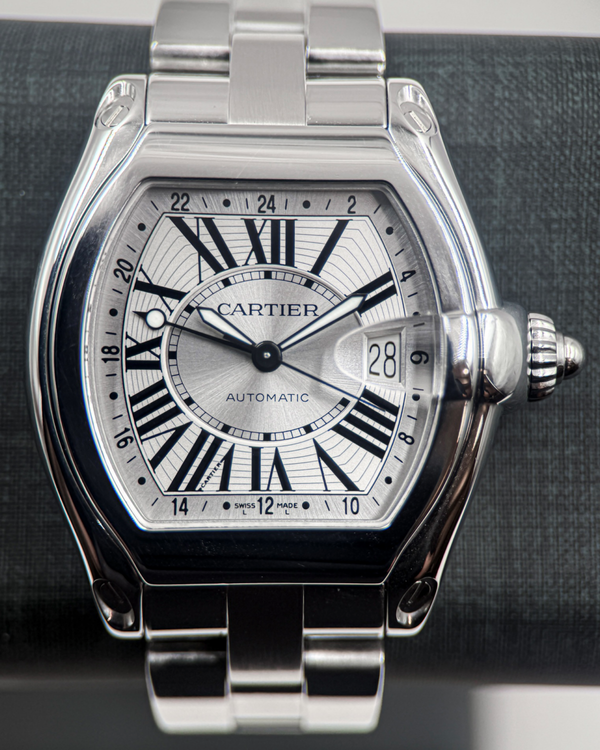 No Reserve - Cartier Roadster GMT 42MM Silver Dial Steel Bracelet (W62032X6)