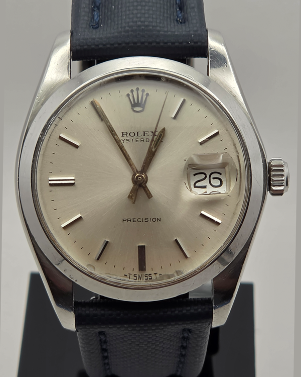 1966 Rolex Oyster Precision Date 34MM Silver Dial Aftermarket Leather Strap (6694)
