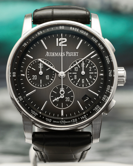 2023 Audemars Piguet Code 11.59 Chronograph 41MM "Smoked" Black Dial Leather Strap (26393NB.OO.A002KB.01)