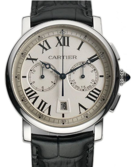 No Reserve - Cartier Rotonde De Cartier Chronograph 40MM Silver Dial Leather Strap (WSRO0002)