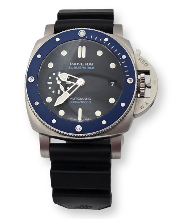 2020 Panerai Submersible "Azzuro" 42MM Black Dial Rubber Strap (PAM01209)