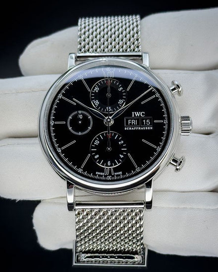 No Reserve - 2020 IWC Schaffhausen Portofino Chronograph 42MM Black Dial Steel Bracelet (IW391010)