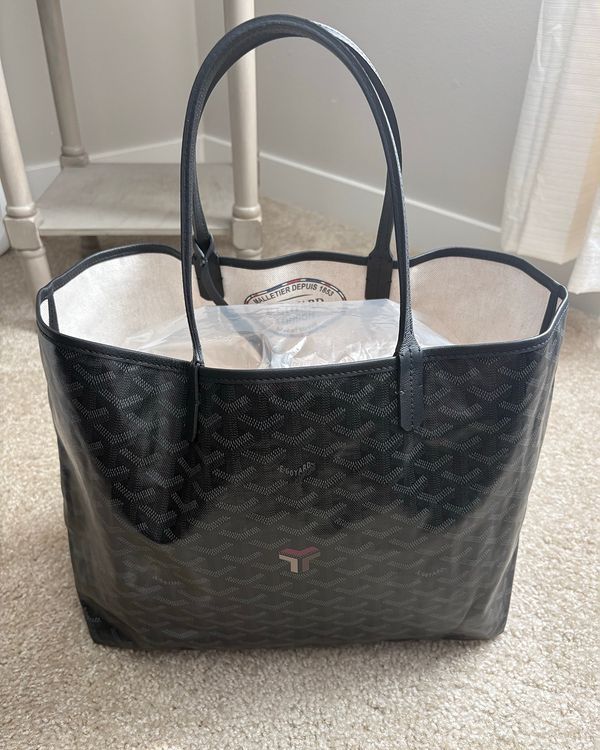 2023 Goyard Tote Saint Louis PM Black Coated Canvas Leather Trim Silver-Tone Hardware (Saint Louis PM)