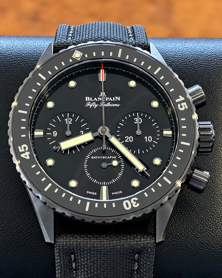 2024 Blancpain Fifty Fathoms Bathyscaphe Chronographe Flyback 43.6MM Black Dial Textile Strap (5200-0130-B52A)