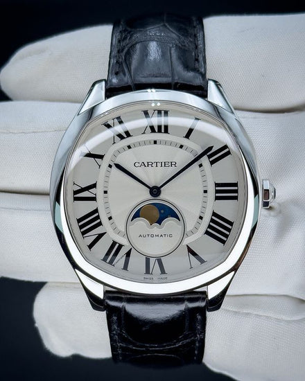 No Reserve - 2019 Cartier Drive De Cartier Moonphase 40MM Silver Dial Leather Strap (WSNM0008)