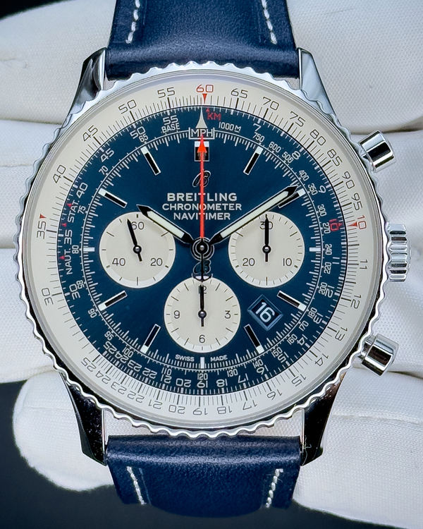 No Reserve - Breitling Navitimer 1 B01 Chronograph 46MM Blue Dial Leather Strap (AB0127211C1X1)