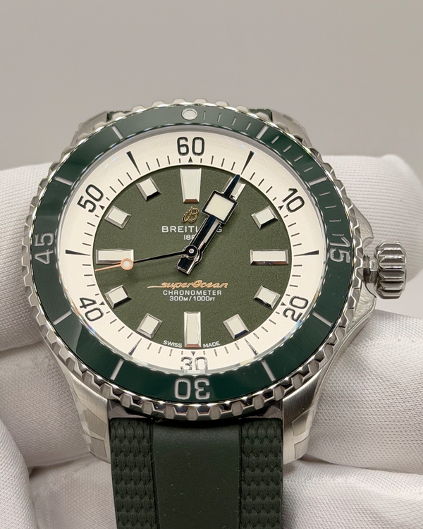2022 Breitling Superocean 44MM Green Dial Rubber Strap (A17376A31L1S1)