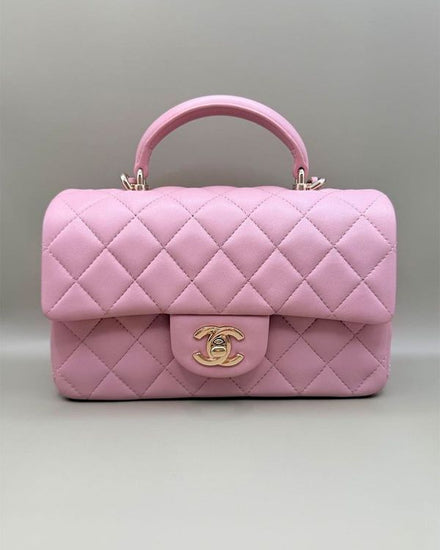 No Reserve - Chanel Bag Classic Mini Rectangular Single Flap Top Handle Bag Small Quilted Leather Gold Tone Hardware Leather/Chain Strap (Classic Mini)
