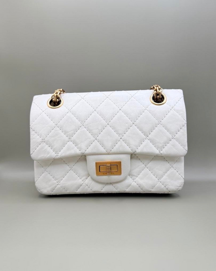 No Reserve - Chanel Bag 2.55 Reissue Mini Flap Bag Small Aged Leather White Gold Tone Hardware Chain Strap (Bag)