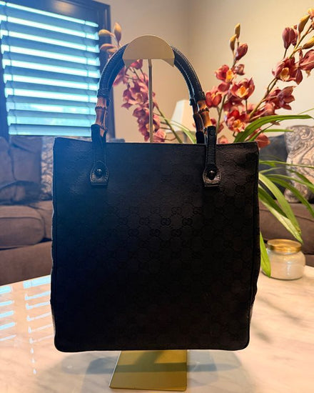 Gucci Bag Top Handle Black Canvas Leather Strap (Bag)