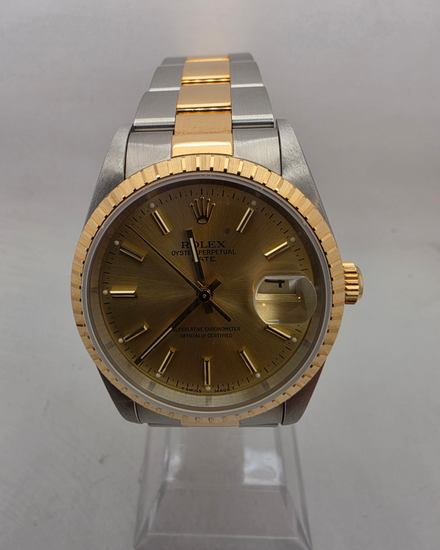1999 Rolex Oyster Perpetual Date 34MM Champagne Dial Two-Tone Oyster Bracelet (15233)
