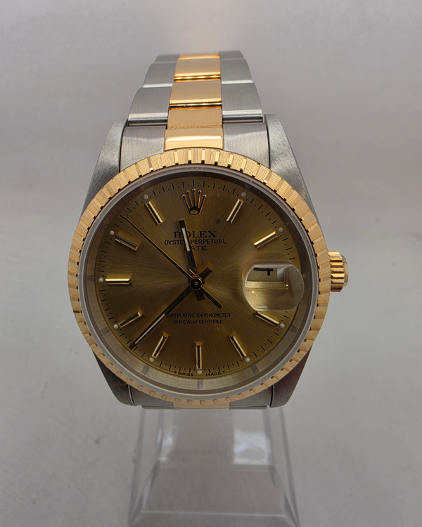 1999 Rolex Oyster Perpetual Date 34MM Champagne Dial Two-Tone Oyster Bracelet (15233)