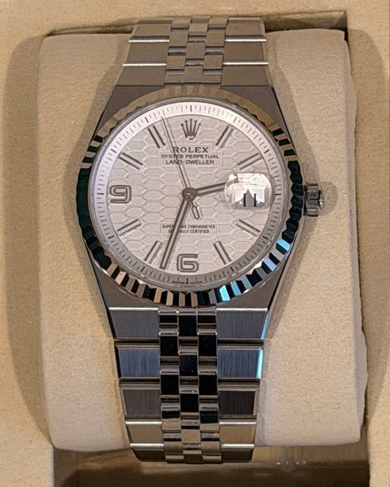 2026 Rolex Land-Dweller 36MM White "Honeycomb" Dial Flat Jubilee Bracelet (127234)