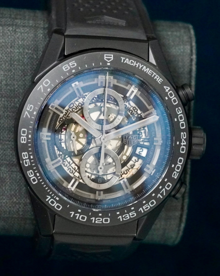 No Reserve - Tag Heuer Carrera Calibre Heuer 01 45MM Skeleton Dial Rubber Strap (CAR2A91.BH0742)