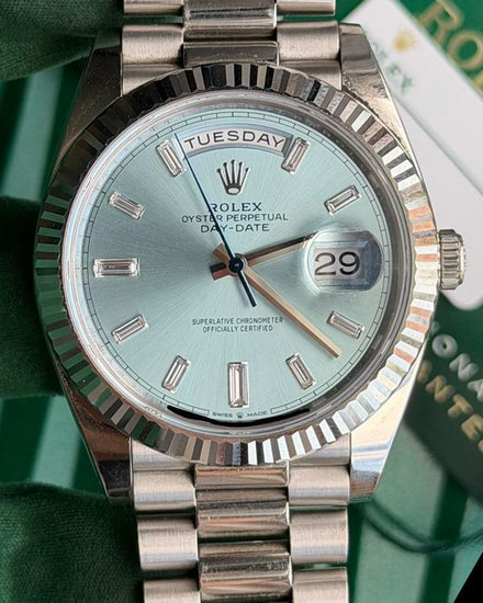 2025 Rolex Day-Date 40MM Ice Blue Dial Platinum President Bracelet (228236)