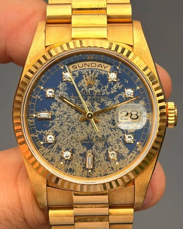 1991 Rolex Day-Date 36MM Blue Dial Yellow Gold President Bracelet (18238)