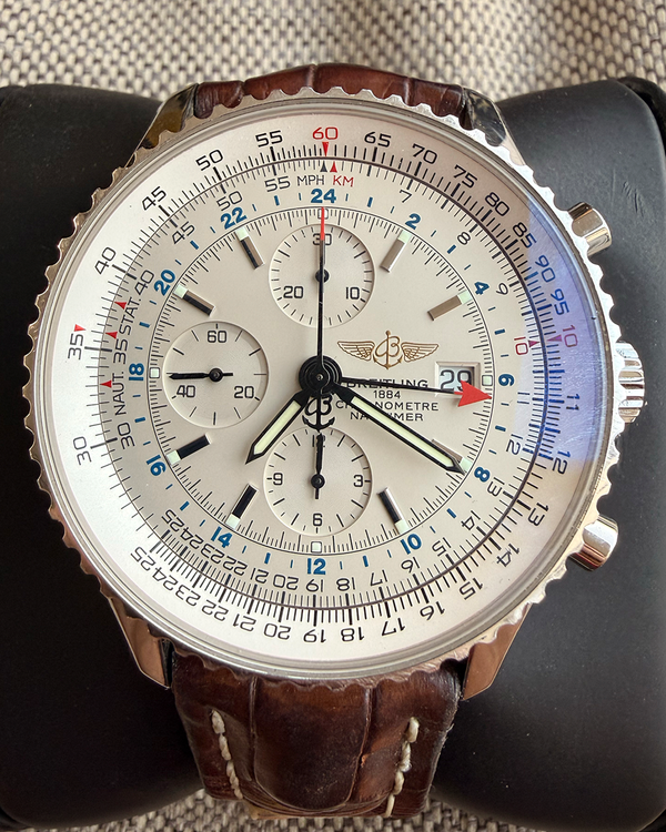 2009 Breitling Navitimer World GMT 46MM White Dial Leather Strap (A24322)