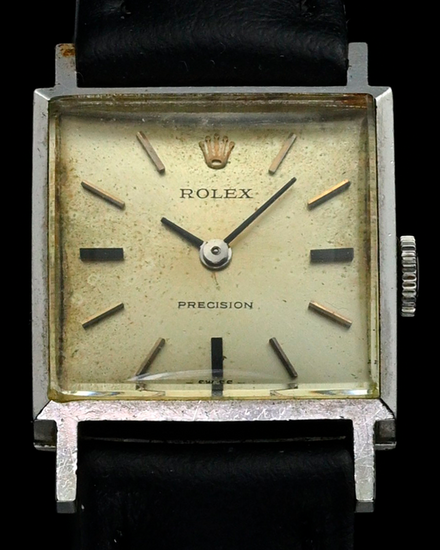 Rolex Precision 19MM Silver "Tropical" Dial Aftermarket Leather Strap (2611)