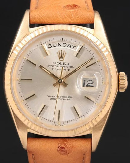 Rolex Day-Date 36MM Silver Dial Aftermarket Leather Strap (1803)