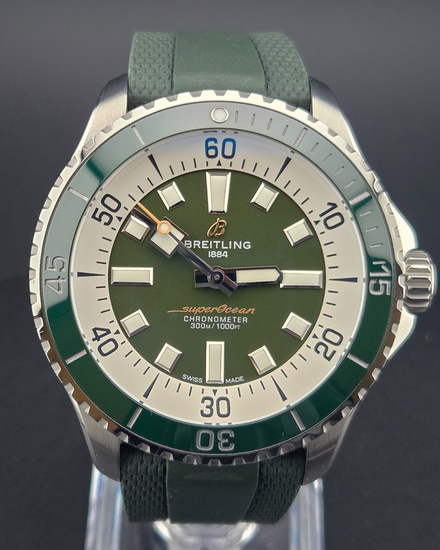 2022 Breitling Superocean 44MM Green Dial Rubber Strap (A17376)