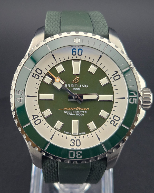 2022 Breitling Superocean 44MM Green Dial Rubber Strap (A17376A31L1S1)