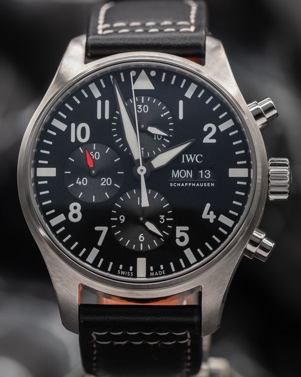2019 IWC Schaffhausen Pilot Chronograph 43MM Black Dial Leather Strap (IW377709)