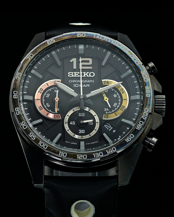 No Reserve - Seiko Chronograph 43.9MM Quartz Black Dial Rubber Strap (SSB349)