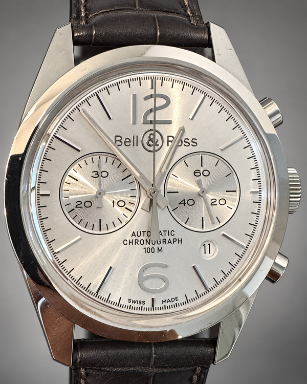 Bell & Ross BR 126 Officer Silver 41MM Silver Dial Leather Strap (BR 126-94-SP)