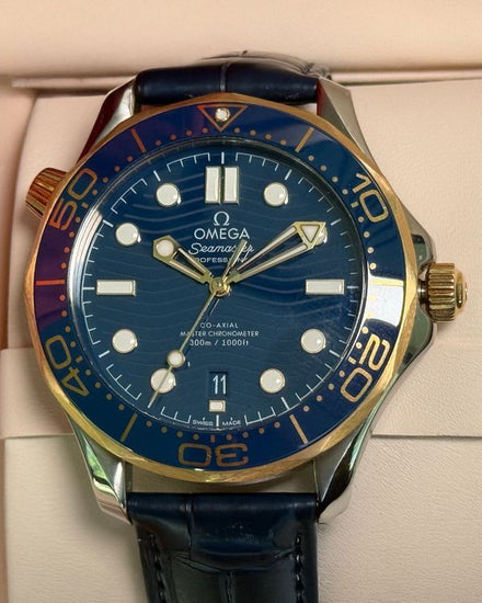 2025 Omega Seamaster Diver 300M 42MM Blue Dial Aftermarket Leather Strap (210.22.42.20.03.001)