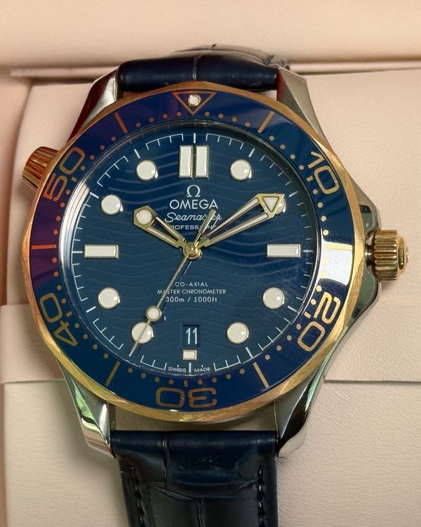 2025 Omega Seamaster Diver 300M 42MM Blue Dial Aftermarket Leather Strap (210.22.42.20.03.001)