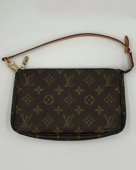 Louis Vuitton Pochette Monogram Coated Brown Canvas Gold-Tone Hardware Leather Strap (Pochette)