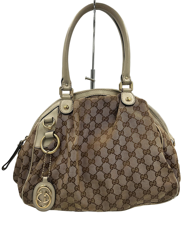 Gucci Bag GG Canvas Sukey Monogram Canvas Gold-Tone Hardware Leather Strap (Bag)
