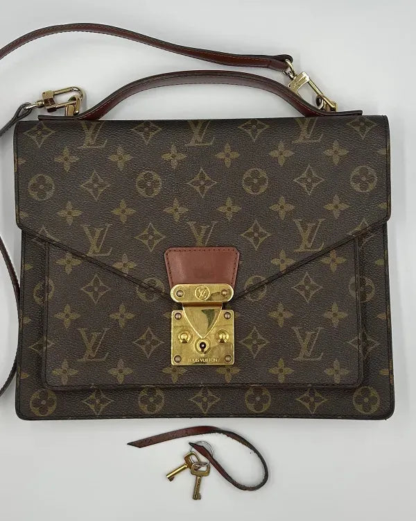 Louis Vuitton Monogram Monceau 28 Coated Canvas Gold-Tone Hardware Leather Strap (Monceau 28)