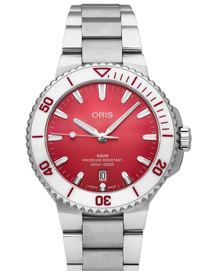 Oris Aquis Date Taste Of Summer 41.5MM Red Dial Steel Bracelet (01 773 7787 4138-07 8 22 04PEB)