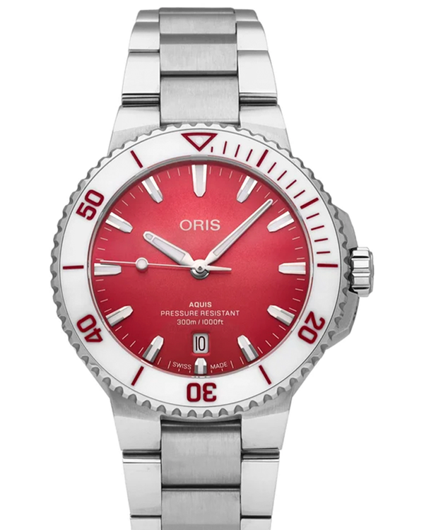 Oris Aquis Date Taste Of Summer 41.5MM Red Dial Steel Bracelet (01 773 7787 4138-07 8 22 04PEB)