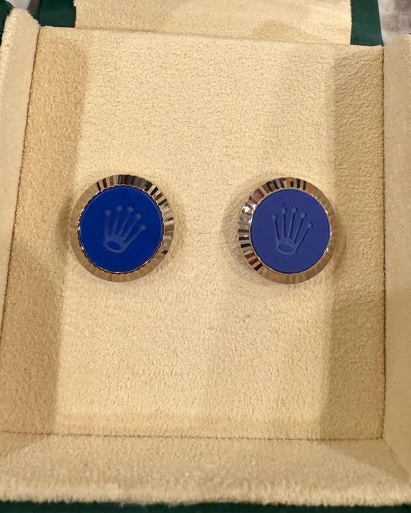 2026 Rolex Accessories Cufflinks Blue Ceramic Fluted 18K White Gold (A1039 BLUE)