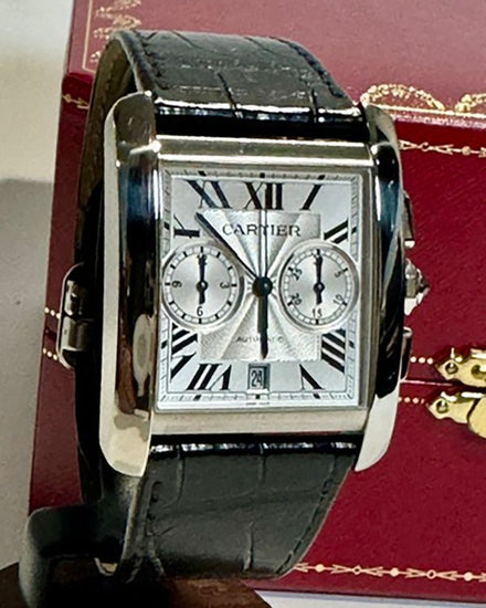 2015 Cartier Tank MC Chronograph 34.3MM Silver Dial Leather Strap (W5330007)