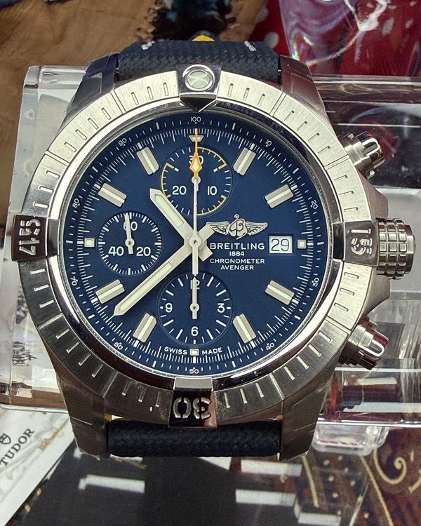 2023 Breitling Avenger Chronograph 45MM Blue Dial Leather Strap (A13317101C1X2)