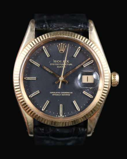 1970 Rolex Oyster Perpetual Date 34MM Black Dial Leather Strap (1503)