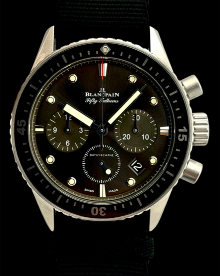 2020 Blancpain Fifty Fathoms Bathyscaphe Flyback Chronograph 43MM Grey Dial Textile Strap (5200-1110-NABA)