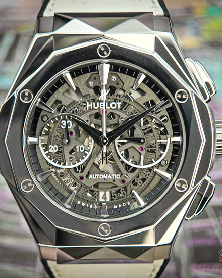 2020 Hublot Classic Fusion Aerofusion Chronograph Orlinski S.E. 45MM Skeleton Dial Leather Strap (525.NX.0127.LR.JORL19)