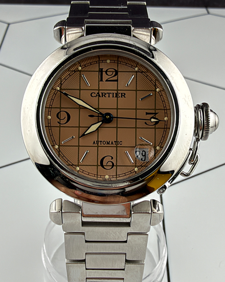 No Reserve - Cartier Pasha De Cartier C 35MM Salmon "Grid" Dial Steel Bracelet (2324)